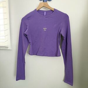 Skims Large Happy Era Long Sleeve Crop Top Fitted Crew Neck Purple Lounge